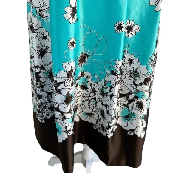 Dressbarn Floral V-Neck Midi Dress in Turquoise and Black - Picture 8 of 10